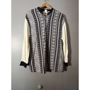 Vintage Donna Marie Blouse Large Made USA Button Front Geometric 90s Top